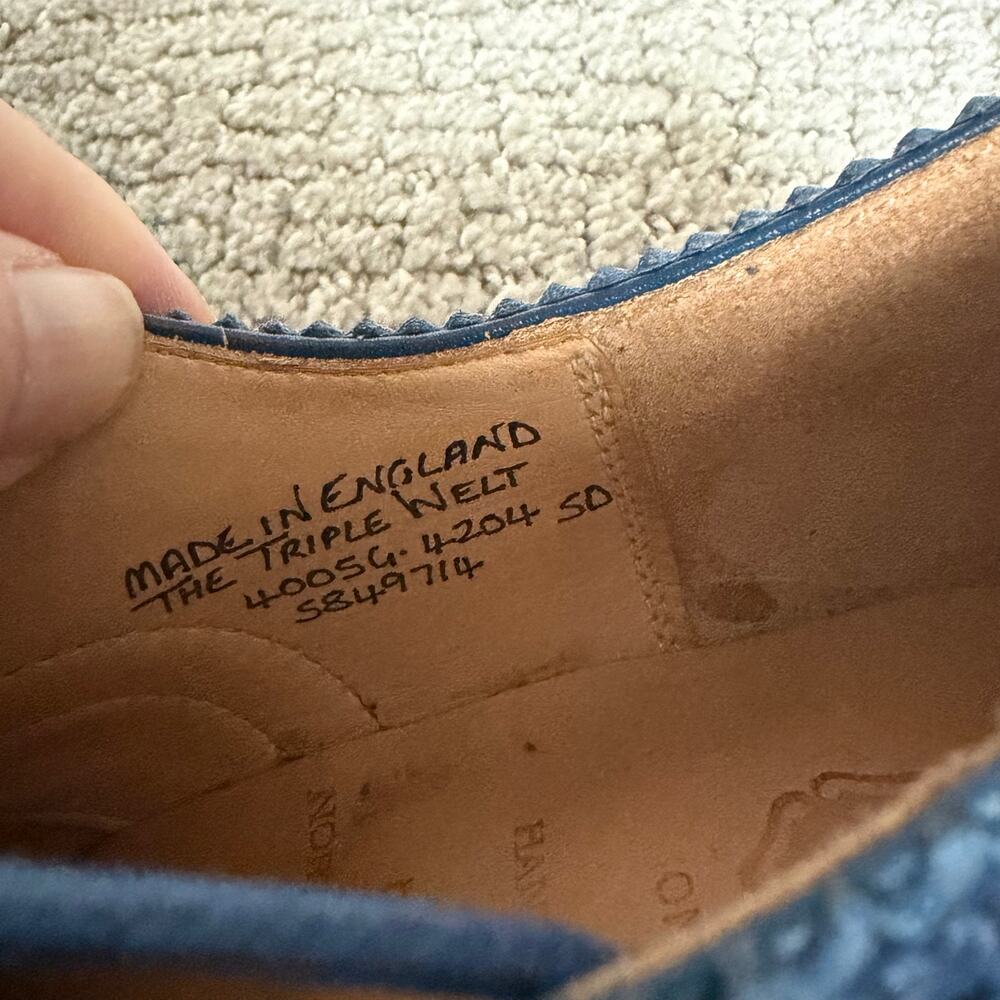 Grenson Archie Triple Welt Navy Pebble Leather Wingtip Shoes Womens 7.5/ Mens 6 - Picture 6 of 9